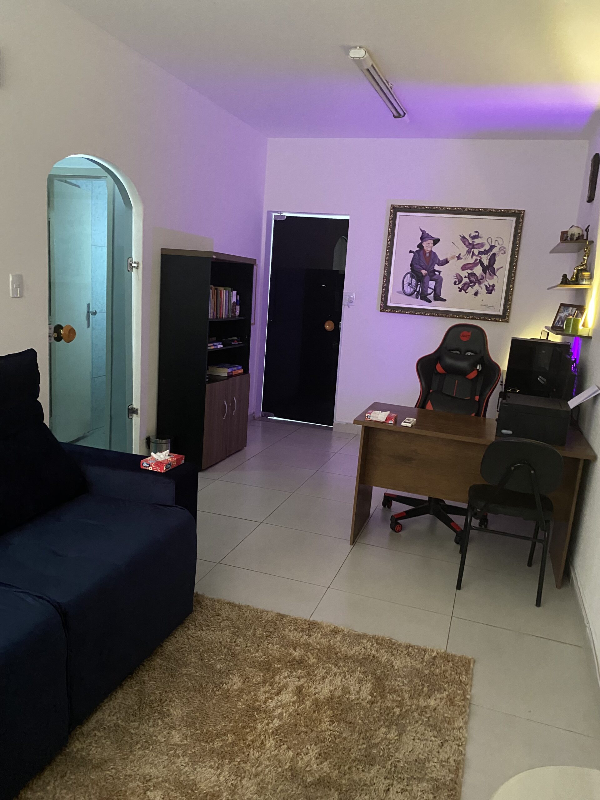 Ambiente acolhedor e com isolamento acústico para atendimento psicológico presencial em Goiânia